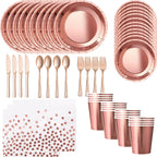Rose Gold Disposable Tableware Sets Rose Gold Stamping Paper Plates Napkins Queen Princess Girls Happy Birthday Party Supplies