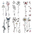 Elegant Floral Temporary Tattoos for Women - 6 Sheets Waterproof Body Art (Rose, Butterfly, Feather Designs) - Back Arm Fake Tat
