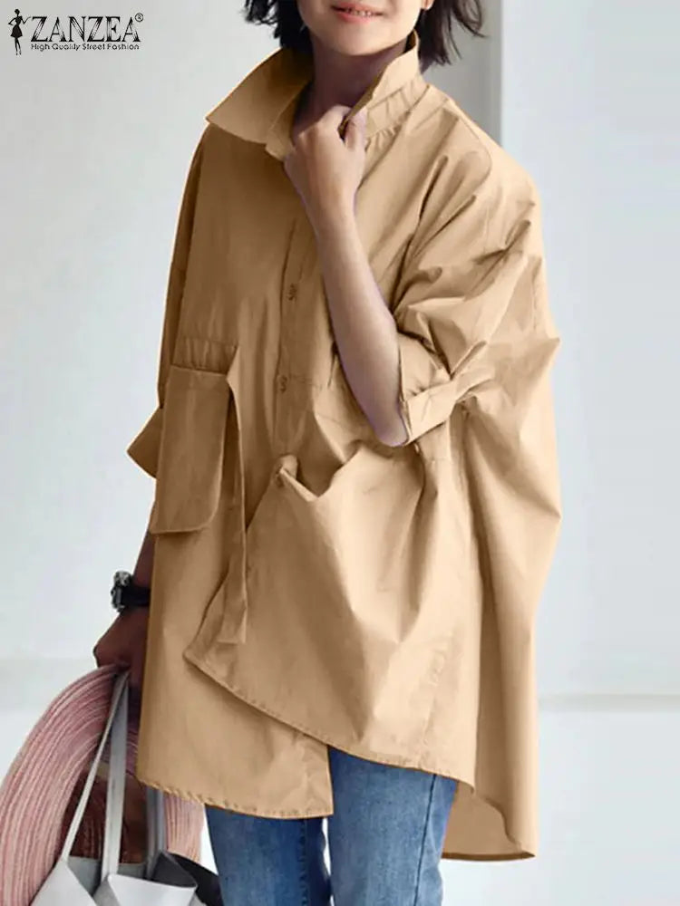 Oversize Women Lapel Neck Long Sleeve Loose Shirt Fashion Spring Blouse 2025 ZANZEA Work Party Blusas Elegant Solid Casual Tops