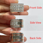 Huitan Luxury Two-Tone Wide Rings for Women Full Brilliant Cubic Zirconia Exquisite Superb Party Jewelry Trendy Chic Accessories