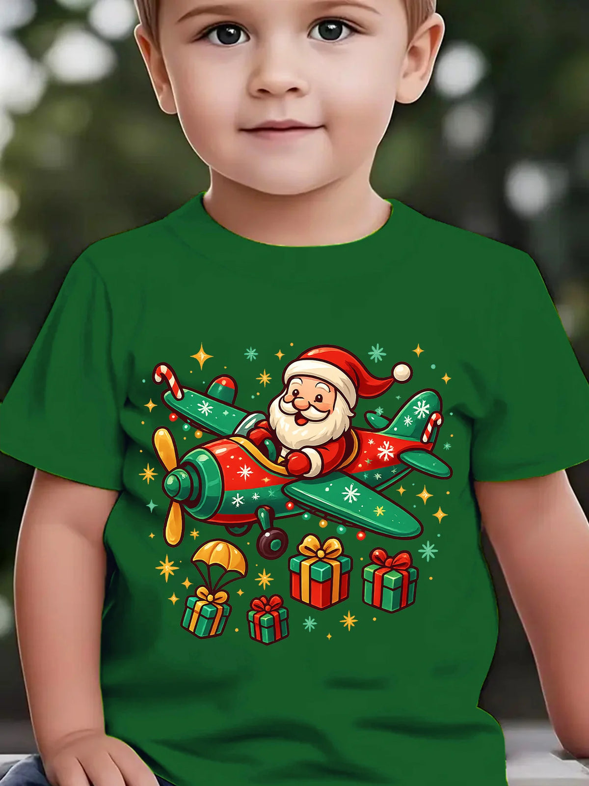 Kids Boys Girls Family Matching T Shirt Santa Airplane Christmas Gift Snowflake Graphic Print Short Sleeve Crew Neck Tee Tops