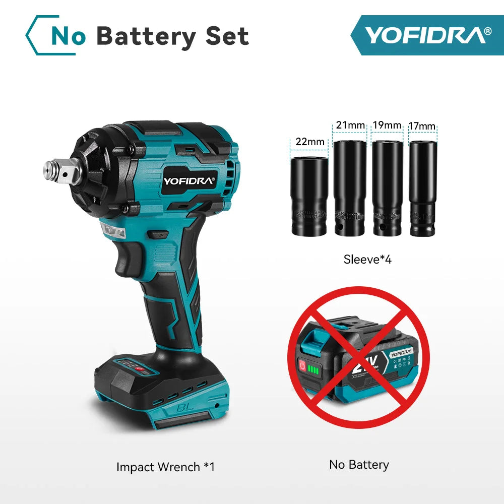 YOFIDRA 1000N.m Brushless Electric Impact Wrench 1/2" Cordless Rechargeable Socket Screwdriver Power Tool For Makita Battery Pin