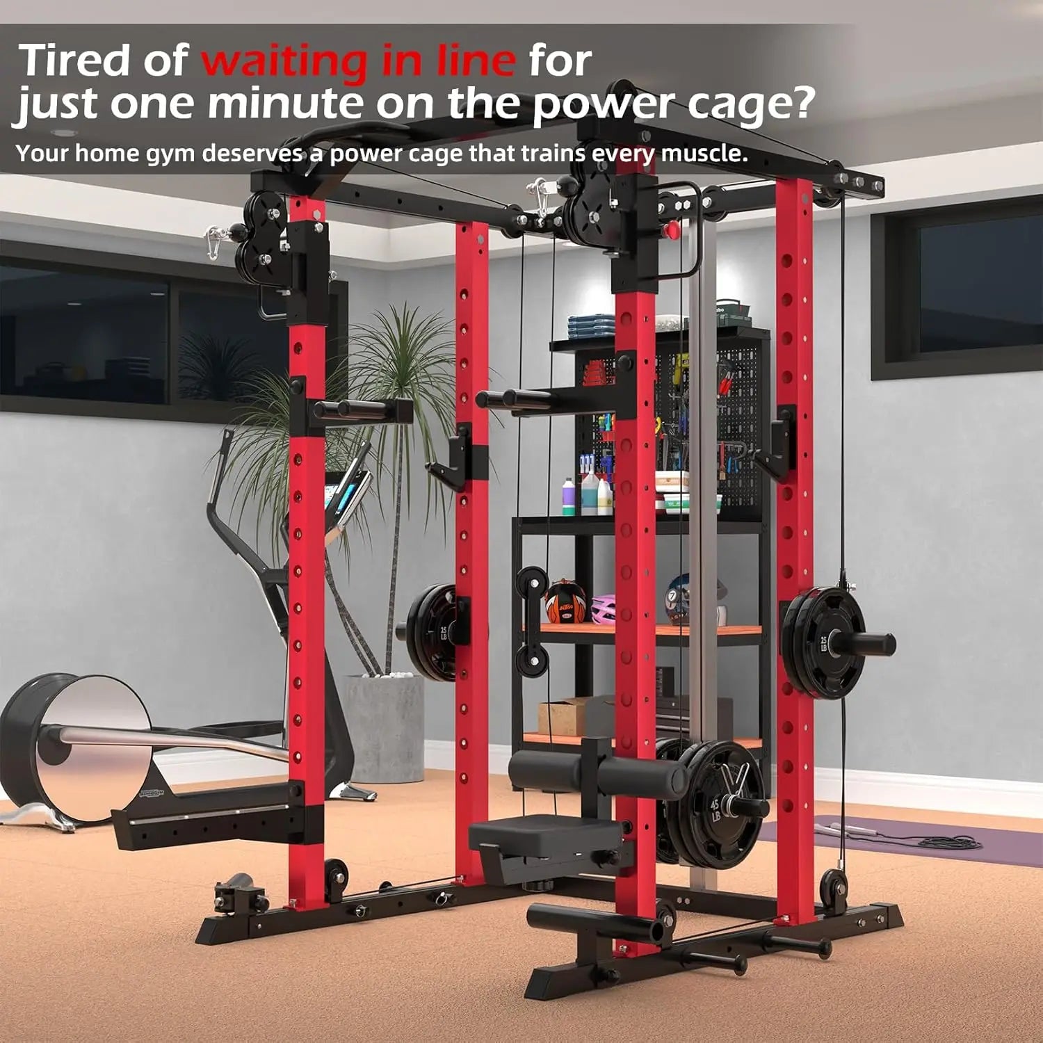 Power Rack with LAT Pulldown & Dual Pulley, 2000lbs Squat Rack for Home Gym, All-in-One Strength Training Cage with, Custom