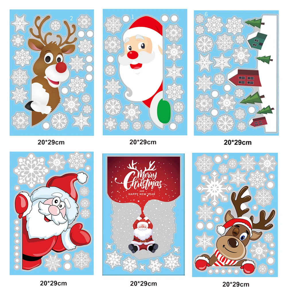 Christmas Window Cling Stickers Santa Claus Reindeer Snowflake Gift Box Window Decals for Xmas Home Shop Glass Door Window Decor
