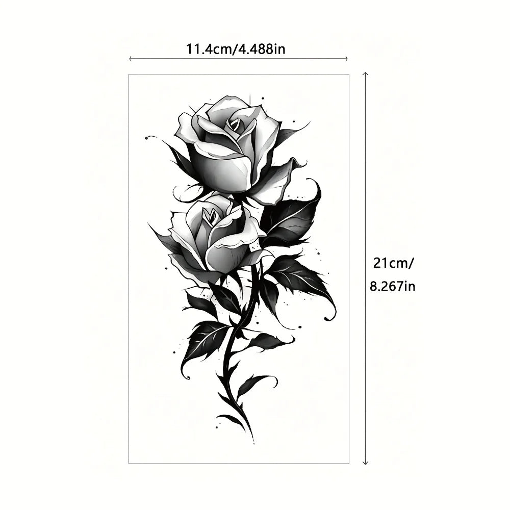 2pcs Black Flower & Butterfly Temporary Tattoo Stickers For Women, Waterproof & Long Lasting Fake Tattoo For Arm, Leg & Chest
