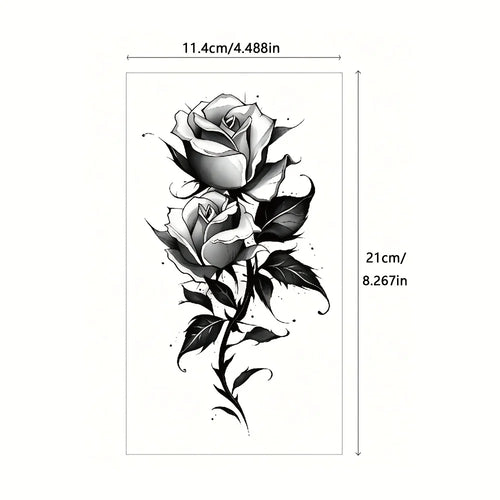 2pcs Black Flower & Butterfly Temporary Tattoo Stickers For Women, Waterproof & Long Lasting Fake Tattoo For Arm, Leg & Chest