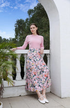 AP 2025SS Women Floral Satin Slip Dress Light Pink Knitting V-neck Sweater Elegant Lady Skirt