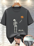Men Halloween Skeleton Pumpkin Balloon Funny Graphic Tee Quick Dry Polyester Short Sleeve Crew Neck Casual Party T-Shirt-T121