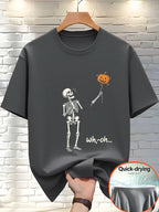 Men Halloween Skeleton Pumpkin Balloon Funny Graphic Tee Quick Dry Polyester Short Sleeve Crew Neck Casual Party T-Shirt-T121