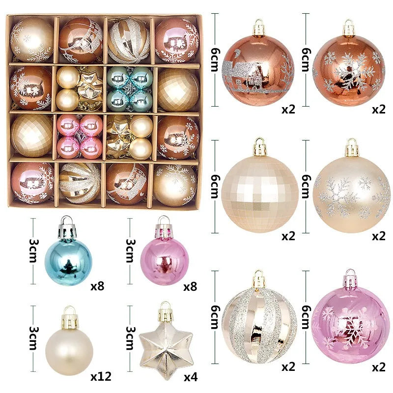 44Pcs 3-6CM Christmas Ball Merry Christmas Tree Topper Decoration for Home Decor Holiday New Year 2026 Navidad Gifts Supplies