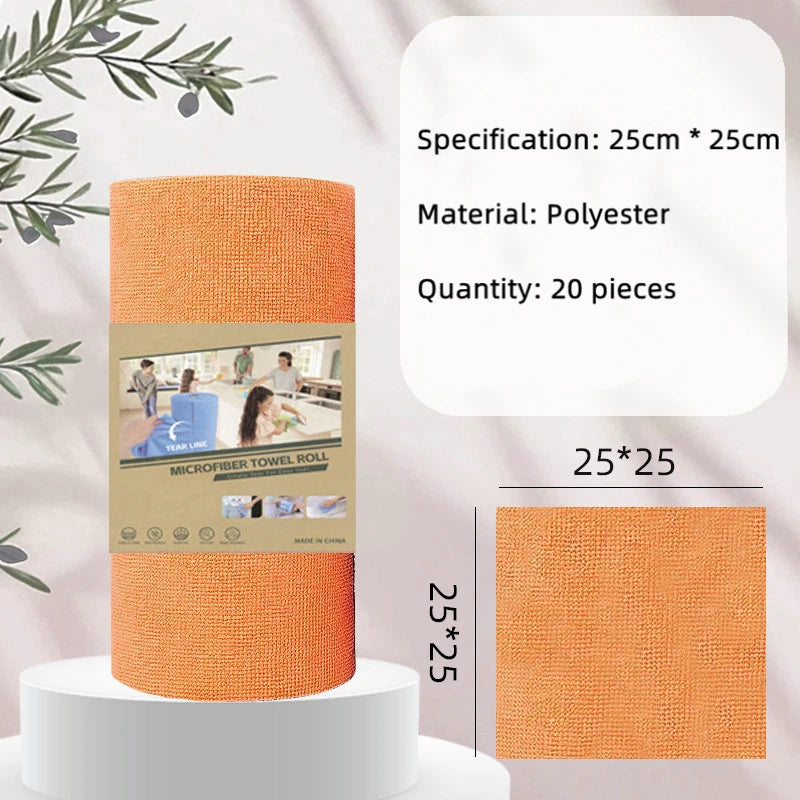 1Roll 20Sheets Reusable Microfiber Cleaning Wipes Household Kitchen Dish Rags Towel Rolls Wash Paper Towel Replacement Lint-Free