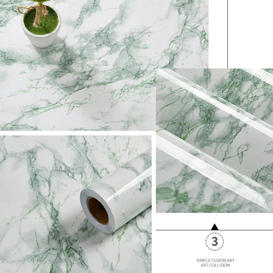 Marble Sticker Kitchen Oil-Proof Film Stove Waterproof Moisture-Proof Self-Adhesive Wallpaper Countertop Cabinet Renovation Tile