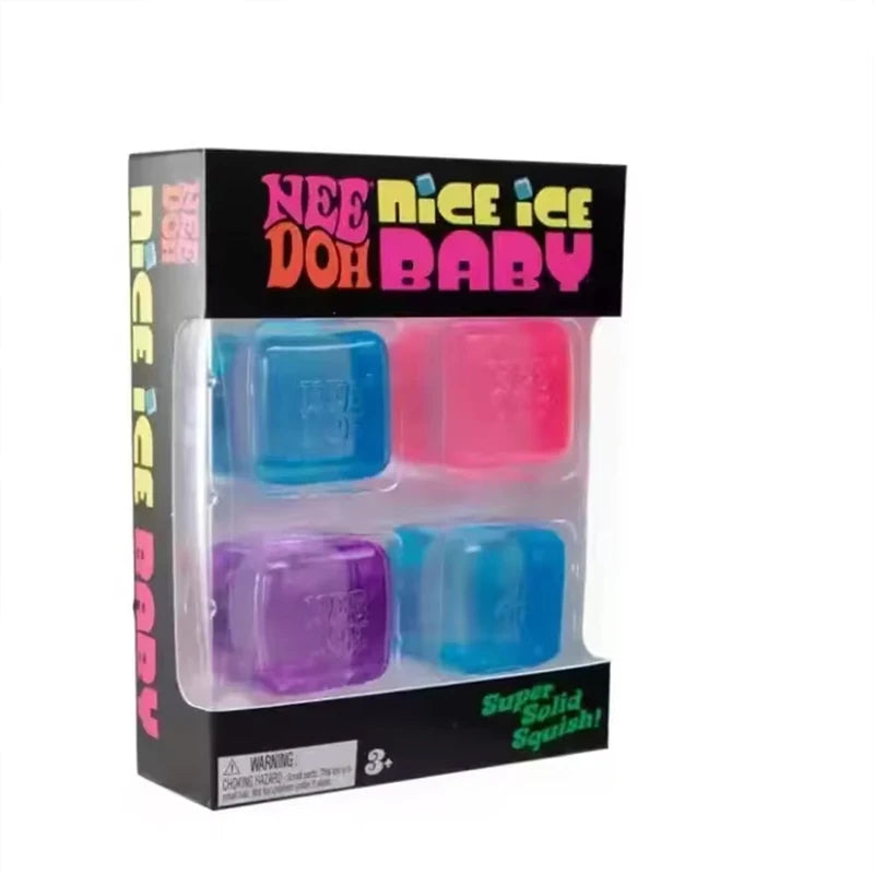 New Needoh Mini Nice Ice Cube Squishy Toys Baby 4 Pack Slow Rebound Stress Relief Sensory Fidget Non-toxic Balls for Kids Adults