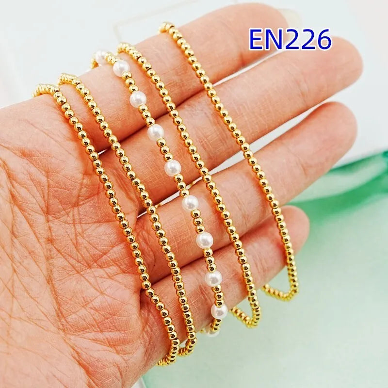 VKVVA Fashion Jewelry Gold-Plated Beaded Faux Pearl 5pcs Layered Stretch Bracelet Set for Women Birthday Gifts, Unique Gift