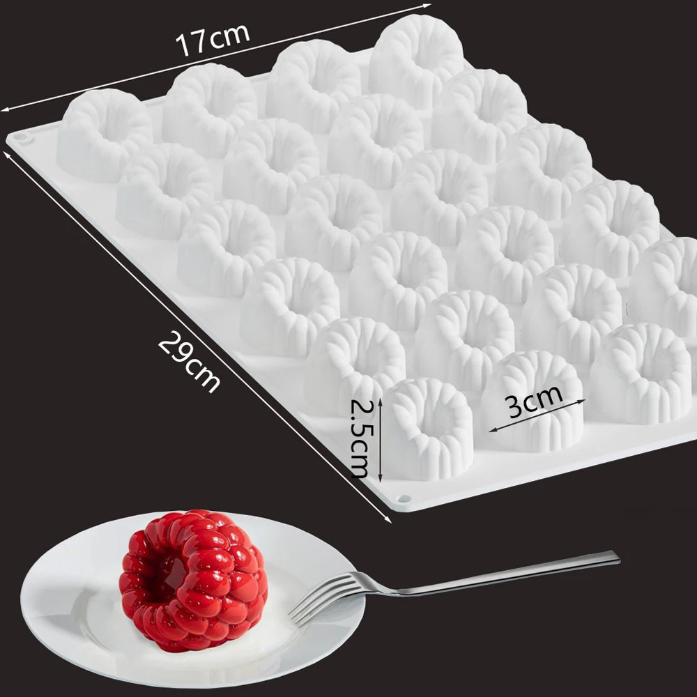 24 Cavity Raspberry Shape Silicone Mold for Cake Mousse Jelly Chocolate Pudding Dessert