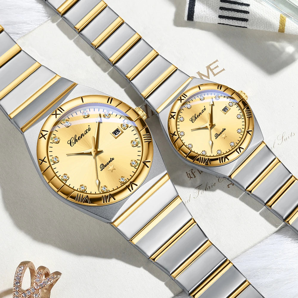 CHENXI Men's Watch Fashion Luxury Waterproof Couple Lovers Quartz Wristwatches Luminous Steel Strap Clock Relogio Masculino