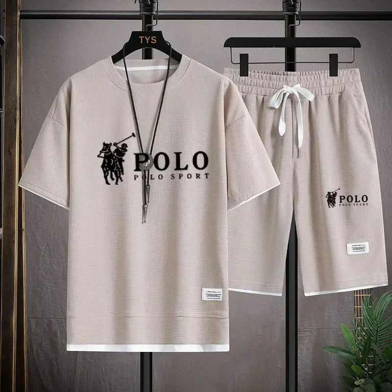 2026 Summer Men's 2-Piece Set, Breathable Short Sleeve T-shirt & Sports Shorts, Fashionable Fitness & Jogging Outfit