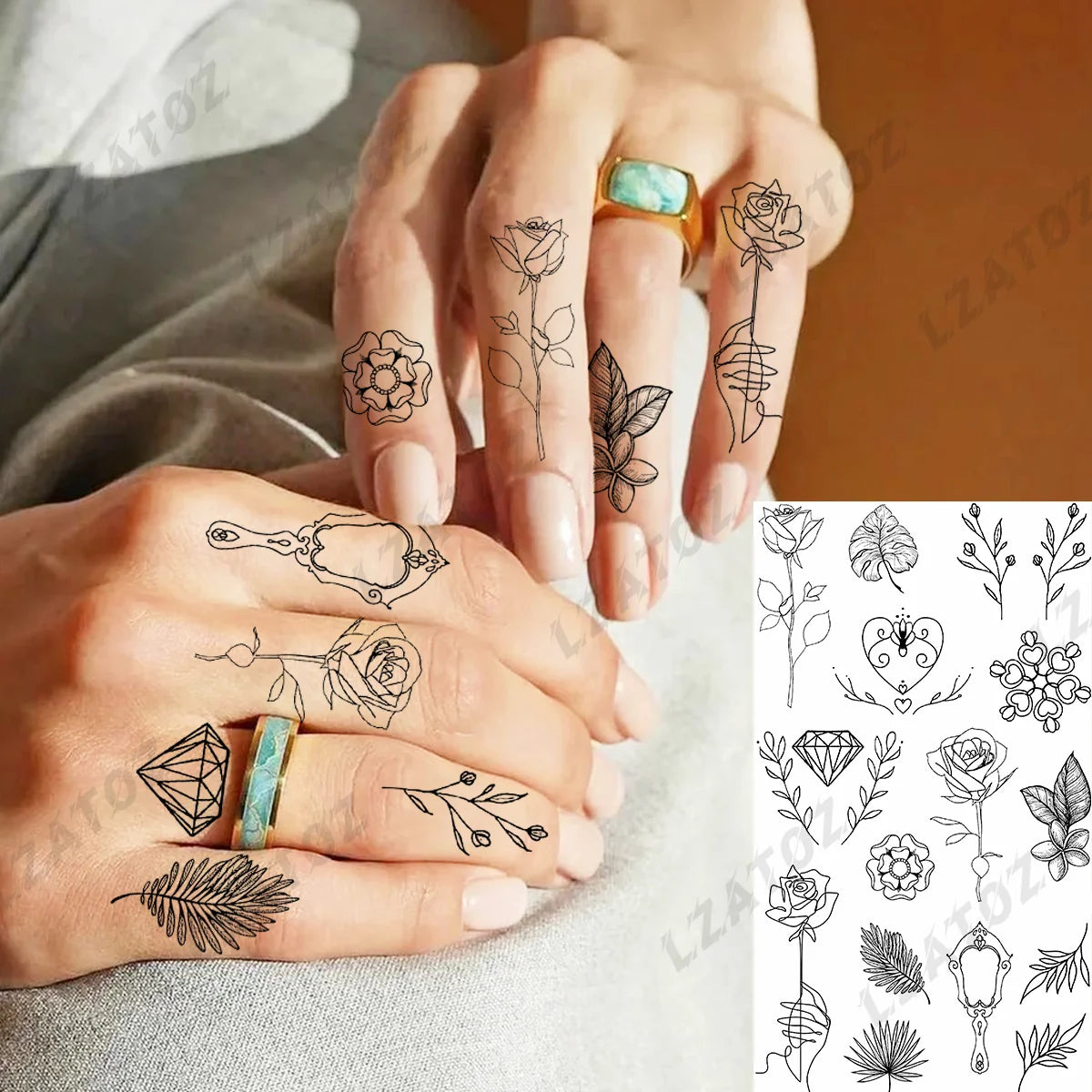 Realistic Eye Flower Temporary Tattoos For Woman Adults Rose Butterfly Tiny Fake Tattoo Sticker 3D Finger Waterproof Tatoos