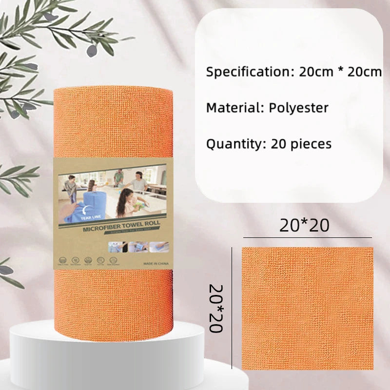 1Roll 20Sheets Reusable Microfiber Cleaning Wipes Household Kitchen Dish Rags Towel Rolls Wash Paper Towel Replacement Lint-Free