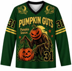 Pumpkin Guts Halloween V-Neck Long Sleeve Jersey Men Vintage Pumpkin Monster Graphic Shirt Green Streetwear Tops