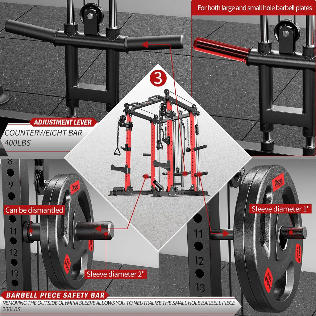 Multi-Function Power Rack Cable Crossover System Squat Home Gym, Custom