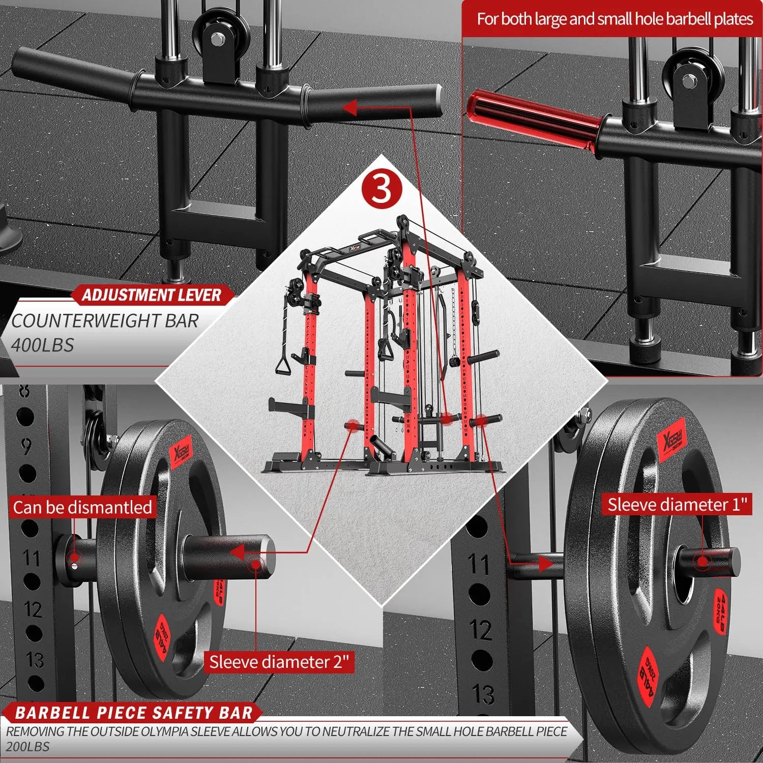 Multi-Function Power Rack Cable Crossover System Squat Home Gym, Custom
