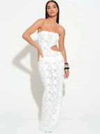Blifanbo Backless Sexy Off-shoulder Maxi Dress Women Lace Sleeveless Strapless Hollow Out Skinny Club Party Long Dress Elegant