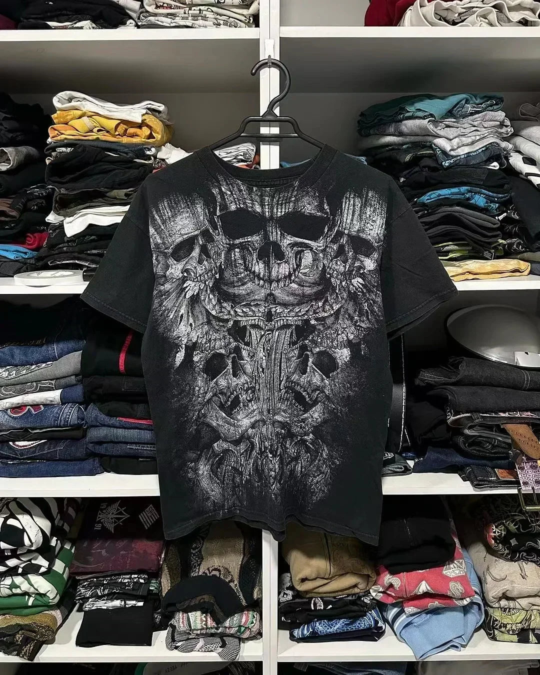 2000s affliction T-shirt Vintage Clothing Punk Hip Hop Graphic Print Oversized T shirt Men Round Neck Cotton Short Sleeve Tops