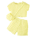 Cute and Stylish 3-Piece Set for Girls Sweetheart Bubble Sleeve Top with Shorts and Bag Summer Days Casual Children Sets