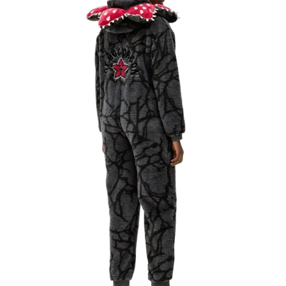 Adult Kids Demogorgon Cosplay Pajamas Onesie Fall Winter Thicken Cannibal Flower Costume Flannel Fabric Pajamas Halloween Suit