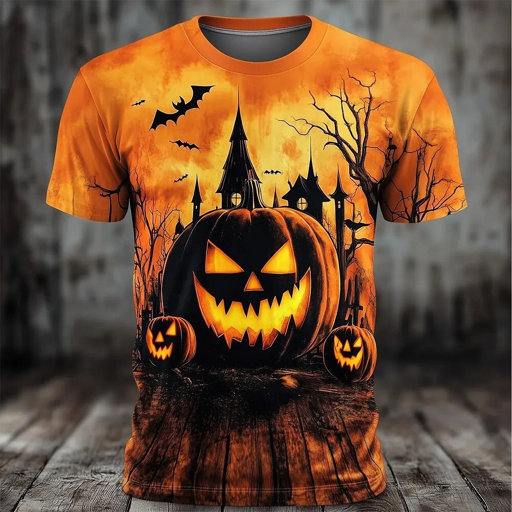 Pumpkin Graphic 3D Print Men's Women's T-Shirt Halloween Theme Family Party Short Sleeve Tees Oversize Round Neck Unisex Clothes