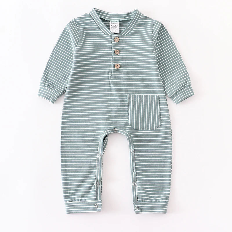 Newborn Baby Boy Romper Long sleeve Girl Infant Cotton Clothes Knitted Stripe Solid Jumpsuit For Toddler Outfits 0-24M