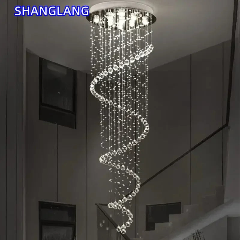 Modern K9 Crystal Chandeliers Large LED Lighting Fixture Spiral Living Room For Staircase Stair Showcase Bedroom Hotel Hall Lamp