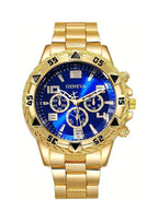 Gold alloy men's business steel bracelet quartz watch and chain bracelet necklace ring set - a birthday gift for him