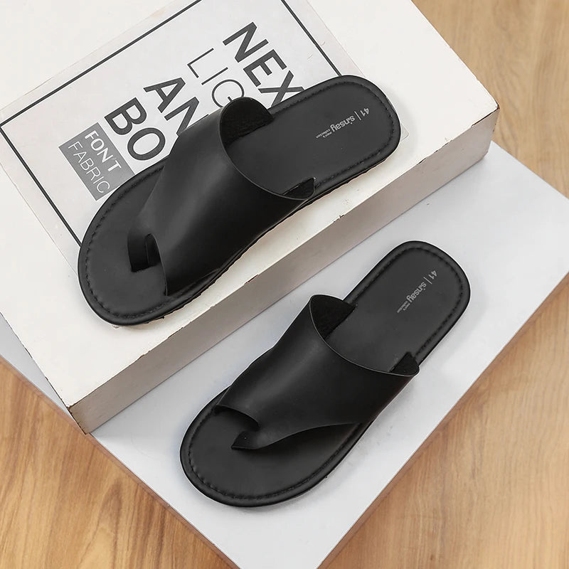 Flip-flops men's summer non-slip leisure indoor open-toed slippers soft bottom light black sandals flip-flops plus size sandals