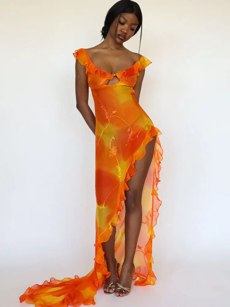 Sexy Low-cut Hollow Out Y2K Style Backless High Slit Front Short Back Long Dress 2025 Summer Women Floor Maxi Dresses A2555