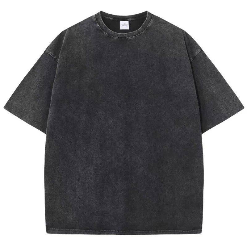 230G Cotton Retro Punk T-shirt Drop-shoulder Sleeve Men Women Vintage Short-sleeve T Shirts Solid Color Hip Hop Loose Tees