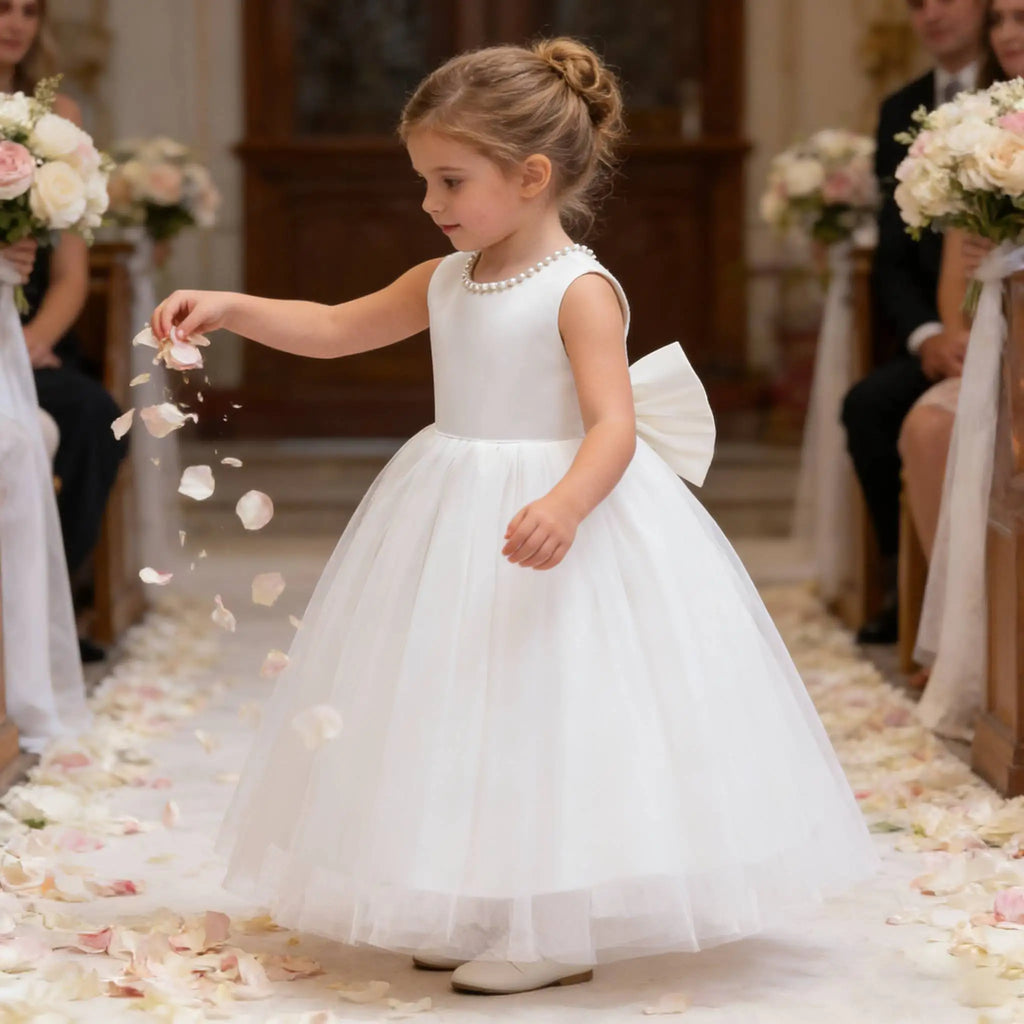 Girl Lace Dresses For Children Sleeveless Princess Girls white Dress Flowers Girls White Ball Gown Baptism Bridesmaid party 4-8Y