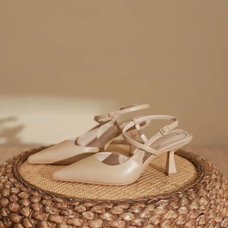 Summer Women Shoes Pointed Toe Thin Heel Women Sandals PU Leather Shoes for Women Slingback Elegant High Heels Party Shoes