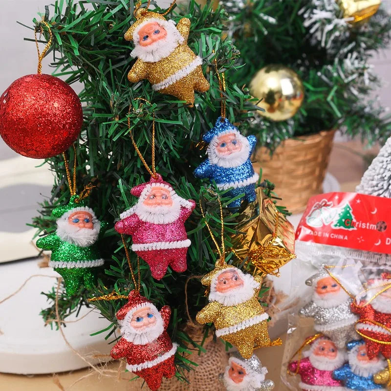 Simulation Santa Pendant Mini Santa Claus DIY Colorful Doll Glittering Hanging Christmas Tree Ornament New Year Home Party Decor
