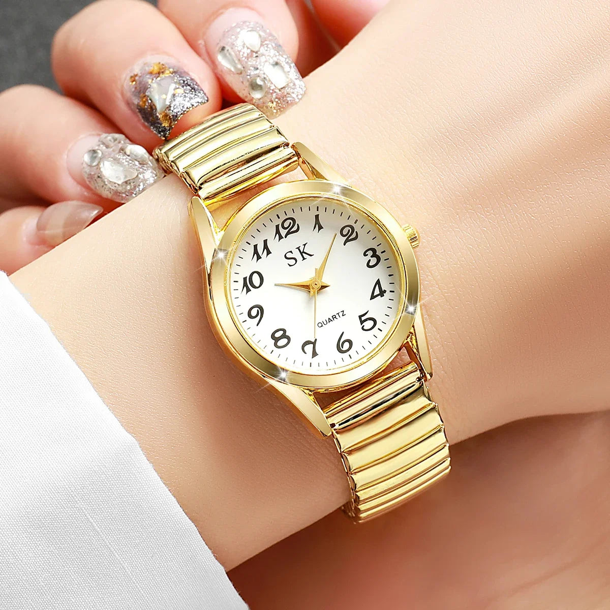 Middle-aged and elderly watches, men's large digital dial, women's watch, steel spring strap, elastic band, elderly watch