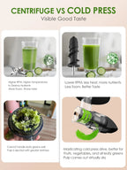 Slow Masticating Cold Press Juicer, Reverse Function Quiet Easy Clean High Yield Juice Extractor for Home Fruit Vegetable