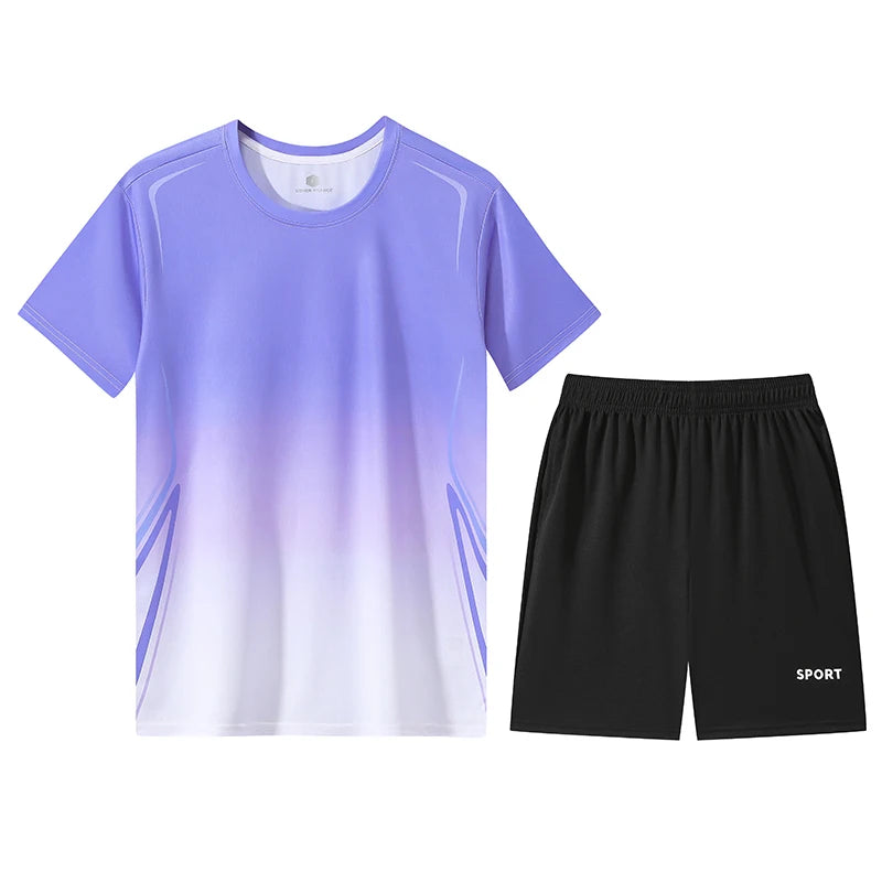 Summer Sportswear Set Casual Fitness Men Running Short Sleeve T-Shirt Quick Dry Shorts Women Breathable Fitness Short Sleeve Set