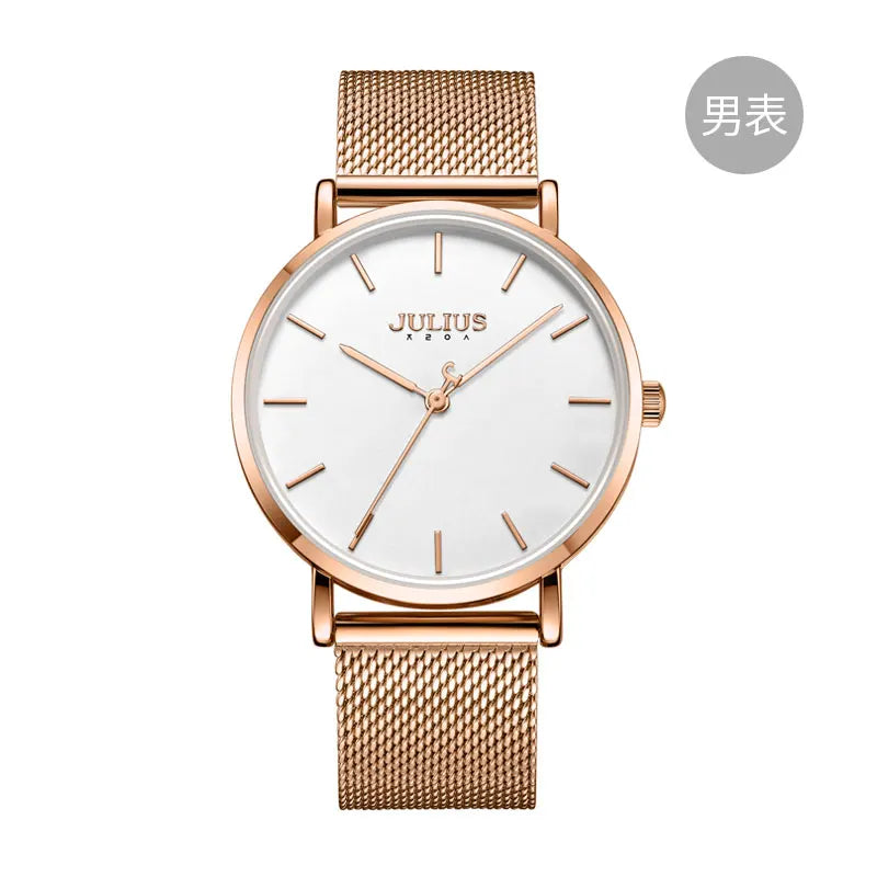 New Thin Julius Men's Watch Women's Watch Couple Lovers Clock Fashion Hours Stainless Steel Simple Boy Girl Birthday Gift Box