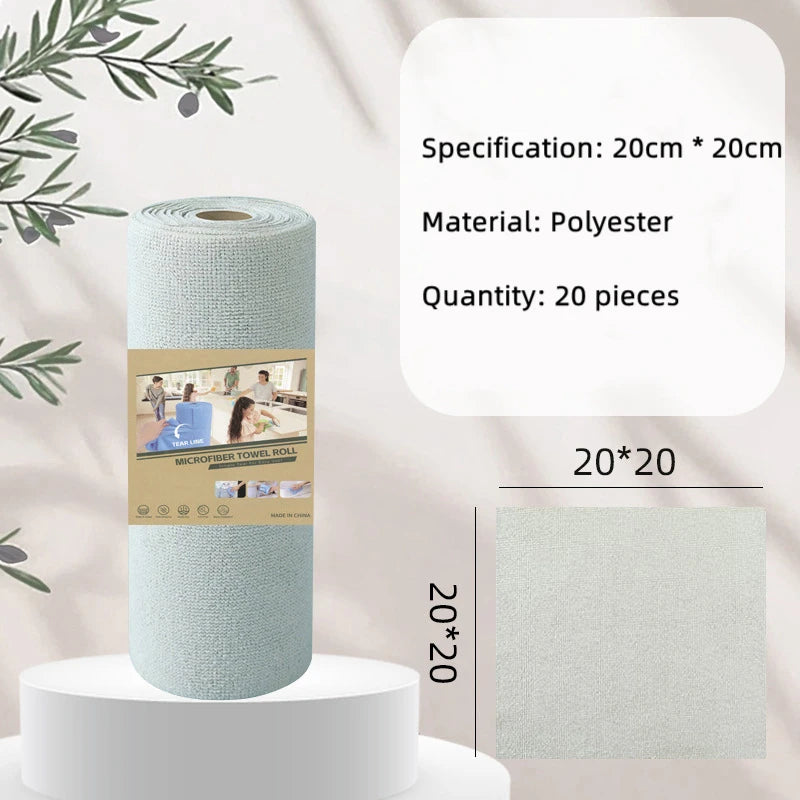 1Roll 20Sheets Reusable Microfiber Cleaning Wipes Household Kitchen Dish Rags Towel Rolls Wash Paper Towel Replacement Lint-Free