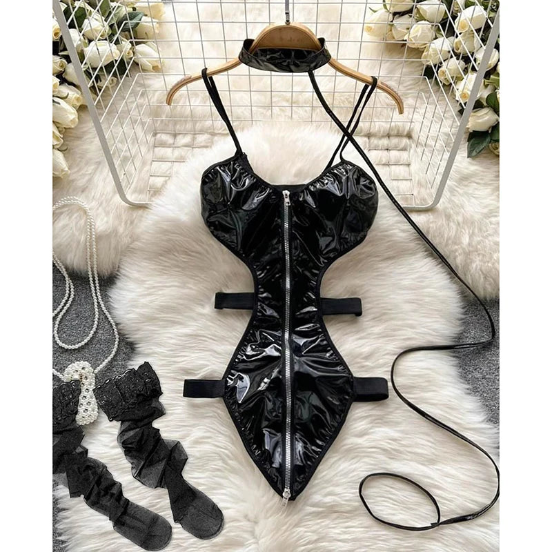 Valentine Party Sleepwear Combination Catsuits Slim Intimate Erotic Mesh Strappy Rompers Women Bodysuits Lingerie Sexy Sets