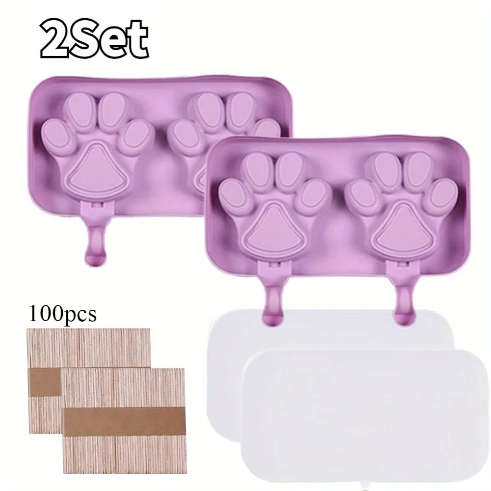 Silicone Ice Cream Mold Popsicle Siamese Molds with Lid DIY Reusable Ice Lolly Mold Cartoon Cute Image Handmade Easy Release
