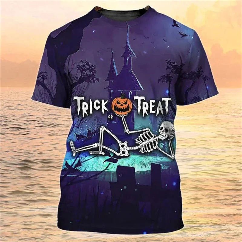 Happy Halloween Pumpkin T-shirt 3D Printed Colorful Round Neck T Shirts Men Kids Short Sleeve Tops Oversized Street Tee Shirt