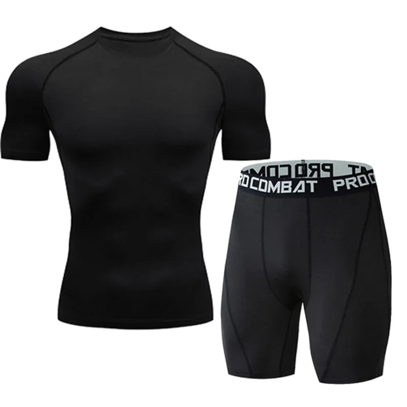 Men's Running Set Summer Quick Drying Sweat-absorbing Short Sleeved T-shirt Shorts Sports Suit Two-piece Set Men