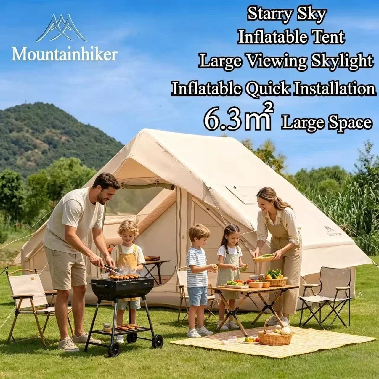 MOUNTAINHIKER Extra Large Inflatable Tent 3-6 Person Family Camping Tent with High-Quality Windproof and Spacious Interior